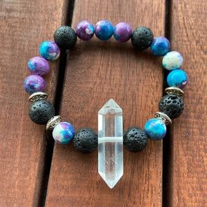 Double point crystal quartz purple jasper bracelet